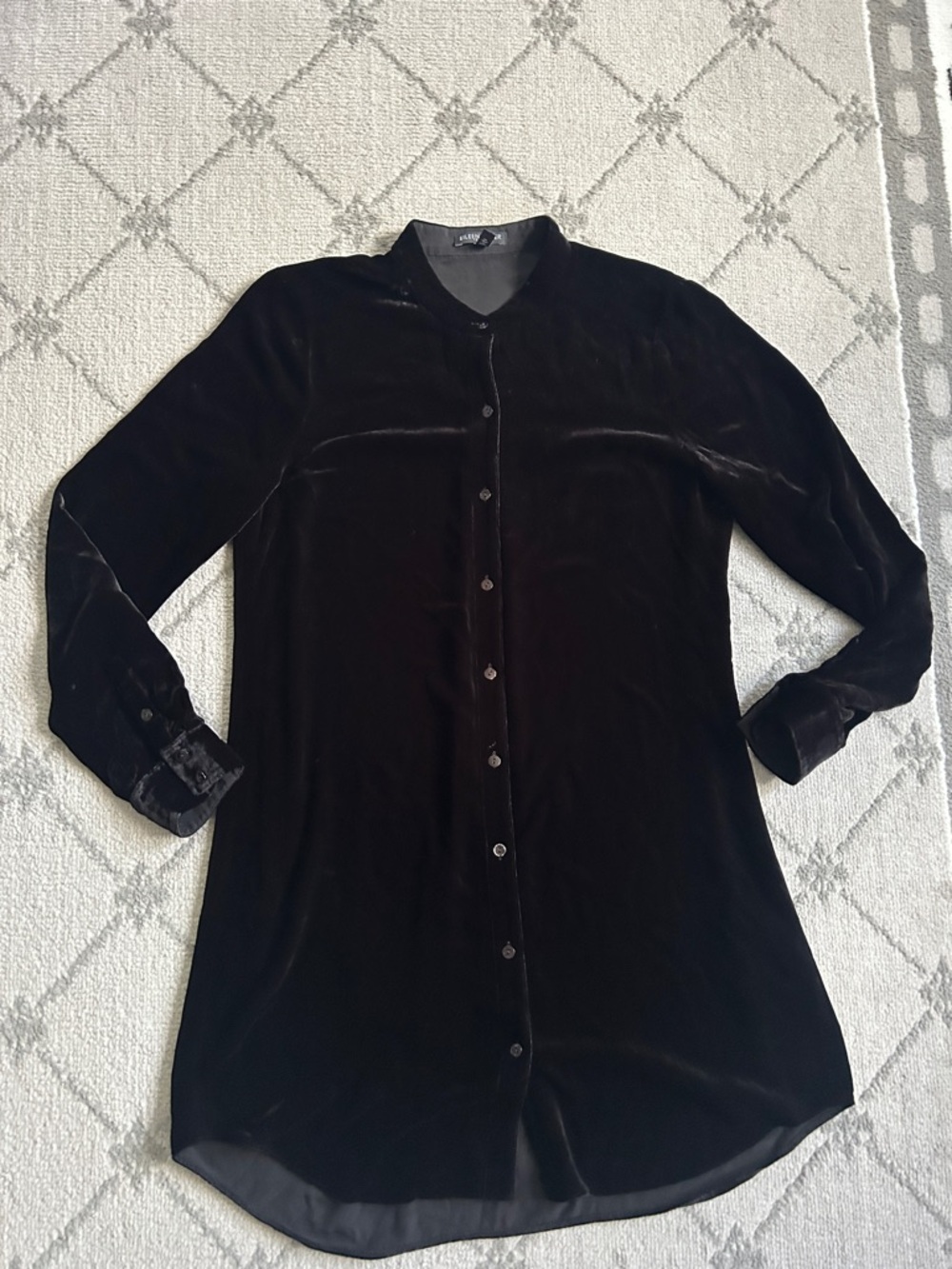 Eileen Fisher Black Velvet Band Collar Long Shirt